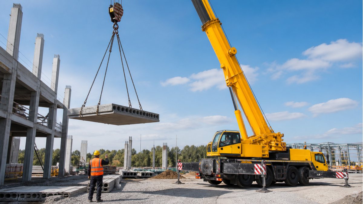 Автокран до 40 тона при повдигане на строителен елемент